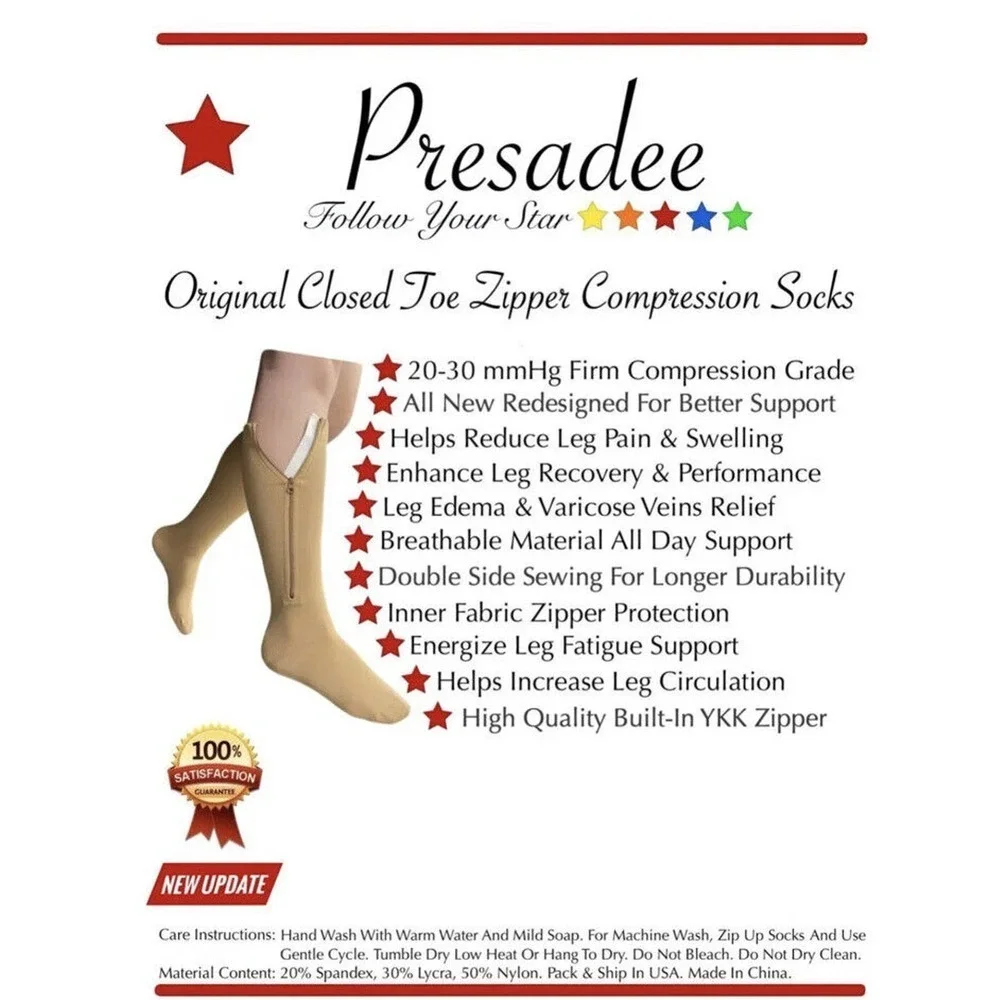 Presadee Original Closed Toe 20-30 mmHg Firm Leg Compression YKK Zipp lot of 2‌